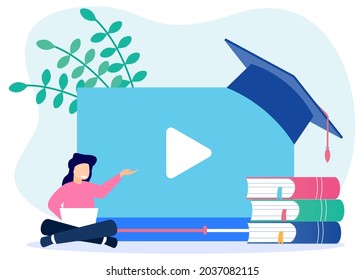 Flat style vector illustration of Education or personal skills and intelligence enhancement. Knowledge growth by reading books. Learn online.