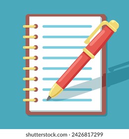 Flat style vector illustration of empty notebook and pen