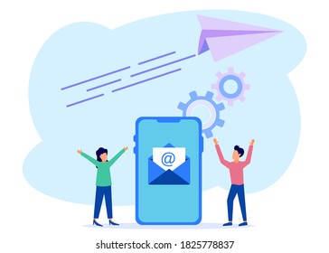 Flat style vector illustration, envelope containing letter inside smartphone, receiving mail, sorting, web mail or mobile service layout for website title.