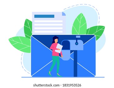 Flat style vector illustration, envelope containing letter inside smartphone, receiving mail, sorting, web mail or mobile service layout for website title.