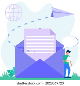 Ilustración vectorial de estilo plano, sobre que contiene una carta dentro del smartphone, recepción de correo, clasificación, correo web o diseño de servicio móvil para el título del sitio web.