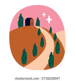 Ilustración vectorial de estilo plano de una escena de la granja
