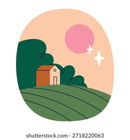 Flat Style Vector Illustration of a Farm Scene
