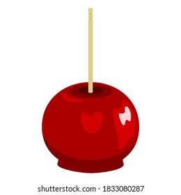 Ilustración vectorial de estilo plano gráfica de manzana caramelo aislada en fondo blanco