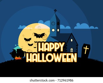 Flat Style Vector Illustration of Happy Halloween Background. 