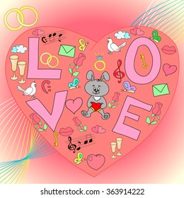 Flat style vector illustration with heart, can be used for wallpaper, pattern fills, web page background,surface textures, textiles, cards, postcards