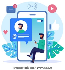 Flat style vector illustration isolated on white background. Social media concepts about the character of people are online. for web pages, banners, presentations, social media, documents, posters.