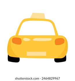 Flat Style Vector Illustration Isolated Iconic Yellow Taxi on White Background