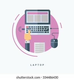 Flat Style Vector Illustration. Laptop Concept. Man Working with Laptop