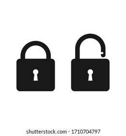 Flat style vector illustration of locked and unlocked padlocks icons isolated on white background