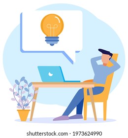 Flat style vector illustration looking for office worker ideas. Creative and innovative process with critical thinking. Light bulbs as bright unrealized thoughts.