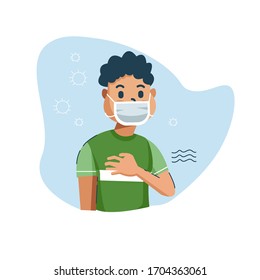 Flat style vector illustration, man face with flu mask. Concept for flu sickness and wearing medical mask to prevent the spread of virus germs. for website landing page, poster, pamphlet or any design