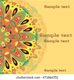 Flat style vector illustration with mandala. Bright romantic backgrounds. This image can be used for a greeting card, valentine or the wedding invitation.