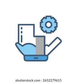 Flat style vector illustration of a mobile phone with settings gear. Clean and modern design.