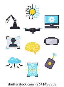 Flat Style Vector Illustration of Modern Technology and Innovation Icons Set