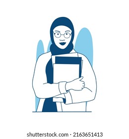 flat style vector illustration moslem girl holding Document