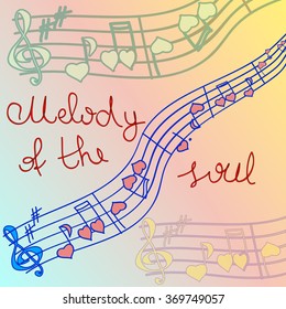Flat style vector illustration with notes - hearts  on colorful background, can be used for wallpaper, pattern fills, web page background,surface textures, textiles, cards, postcards.