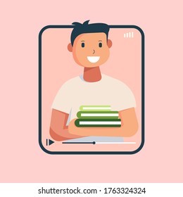 Flat style vector illustration. Online Course. e Learning. Illustration in flat cartoon style, for website landing page, poster, pamphlet or any design