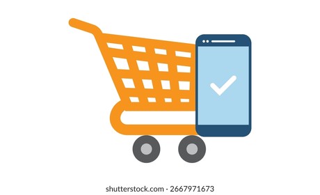 Flat style vector illustration of online shopping cart, credit card, and mobile payment success. Perfect for e-commerce and digital business.