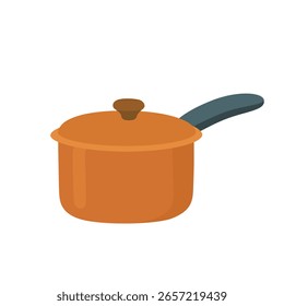Ilustración vectorial de estilo plano de cacerola de naranja con tapa