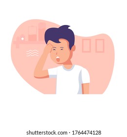 Flat style vector illustration, People with fever. cough and chest pain. character shivering in the cold. sickness concept. for website landing page, poster, pamphlet or any design