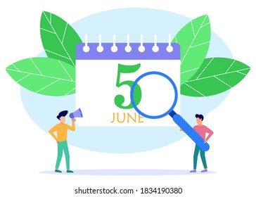 Flat style vector illustration, people are preparing for a special day, saving the planet, World Environment Day, Bio technology, number 5 icon.