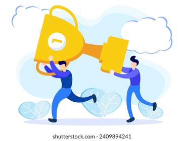 Flat style vector illustration, people characters together building teamwork, abstract design graphics, construction business project.