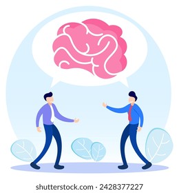 Flat style vector illustration of people characters discussing brainstorming with each other. Find solutions to solve problems.
