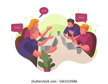 flat style vector illustration, Peoples meeting in the office sharing thought and ideas. Searching for new solutions for the company. for website landing page, poster, pamphlet or any design needs.