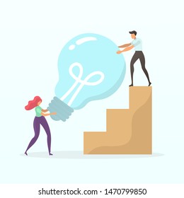 flat style vector illustration, Peoples work in teamwork helping each other with great ide. Searching for new solutions for the company. for website landing page, poster, pamphlet or any design needs.