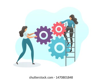 flat style vector illustration, Peoples work together in teamwork sharing thought and idea. Searching for new solutions for the company. for website landing page, poster, pamphlet or any design needs.