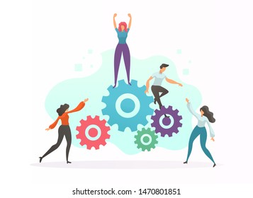 flat style vector illustration, Peoples work together in teamwork sharing thought and idea. Searching for new solutions for the company. for website landing page, poster, pamphlet or any design needs.