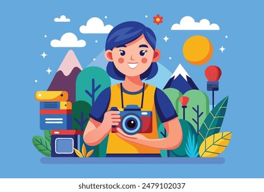 flat style vector illustration of photographer with a camera.