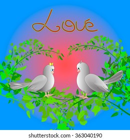 Flat style vector illustration with  pigeons, can be used for wallpaper, pattern fills, web page background,surface textures, textiles, cards, postcards  