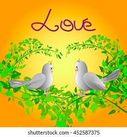 Flat style vector illustration with  pigeons, can be used for wallpaper, pattern fills, web page background,surface textures, textiles, cards, postcards  