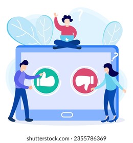 Flat style vector illustration. Pros and cons. The choice between positive and negative arguments for the final decision. Evaluate benefits in brainstorming research.