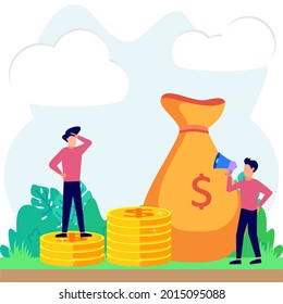 Flat style vector illustration. Revenue and profit growth as a concept of financial progress. Arrow symbol for increase, deposit or increase in account money and wealth. Successful entrepreneur.