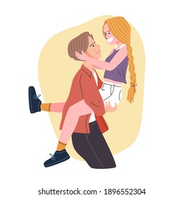 Flat style vector illustration of romantic cartoon character couple on white background.