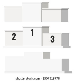 Flat style vector illustration set of white winner podium templates with number and without isolated on white background. Pedestal winner at sporting events, prize for champions mock up for design. 