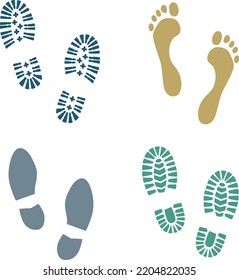 Flat style vector illustration set of various footsteps 
