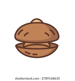 A flat style vector illustration of a simple brown clam shell isolated on a white background