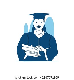 flat style vector illustration smiling girl holding diploma celebrating graduation