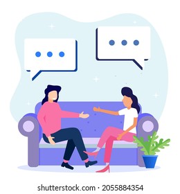 Ilustración vectorial de estilo plano. La conversación y el diálogo como conceptos de comunicación. Comparte información social, idioma, texto, discurso o discusión. Juntos, la pareja intercambió noticias.
