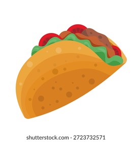 Ilustración vectorial de estilo plano de un taco que representa la comida mexicana. Concepto de cocina callejera ideal para menús de restaurantes, marcas de comida, festivales y diseño culinario.