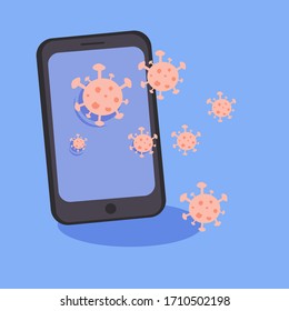 Flat style vector illustration. virus coming out of a smartphone. For website landing page, poster, pamphlet or any design
