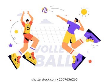 A Flat Style Vector Illustration of a Volleyball Player on the Attack, for a Sports Competition Series with a Cartoon Background
