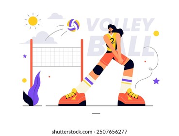 A Flat Style Vector Illustration of a Volleyball Player on the Attack, for a Sports Competition Series with a Cartoon Background