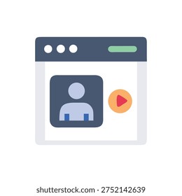 Flat style vector illustration of a webpage presenting an online video course with user account and play button, clean design.