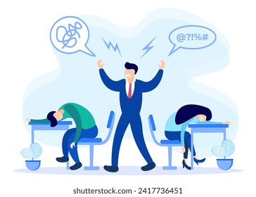 Flat style vector illustration of working under pressure concept. Mental disorders and personal fatigue. Job demands, deadlines and company targets.