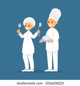 Flat style. Vector illustration. Young professional chefs. Chef characters